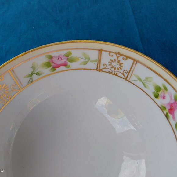 Antique hand painted mayonnaise set delicate roses and gold accents 3 pieces - Picture 7 of 12